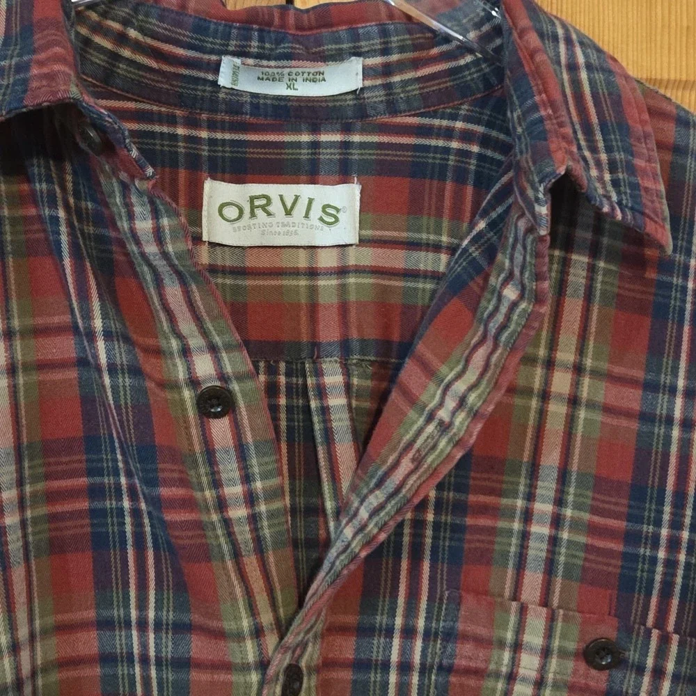 Orvis Plaid Flannel Shirt Long Sleeve Button Up Cotton Men's XL